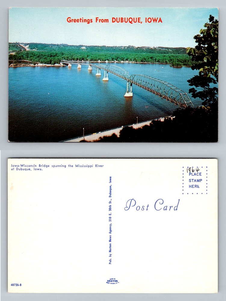 Dubuque, IA-Iowa, Iowa Wisconsin Bridge Mississippi River Vintage Postcard