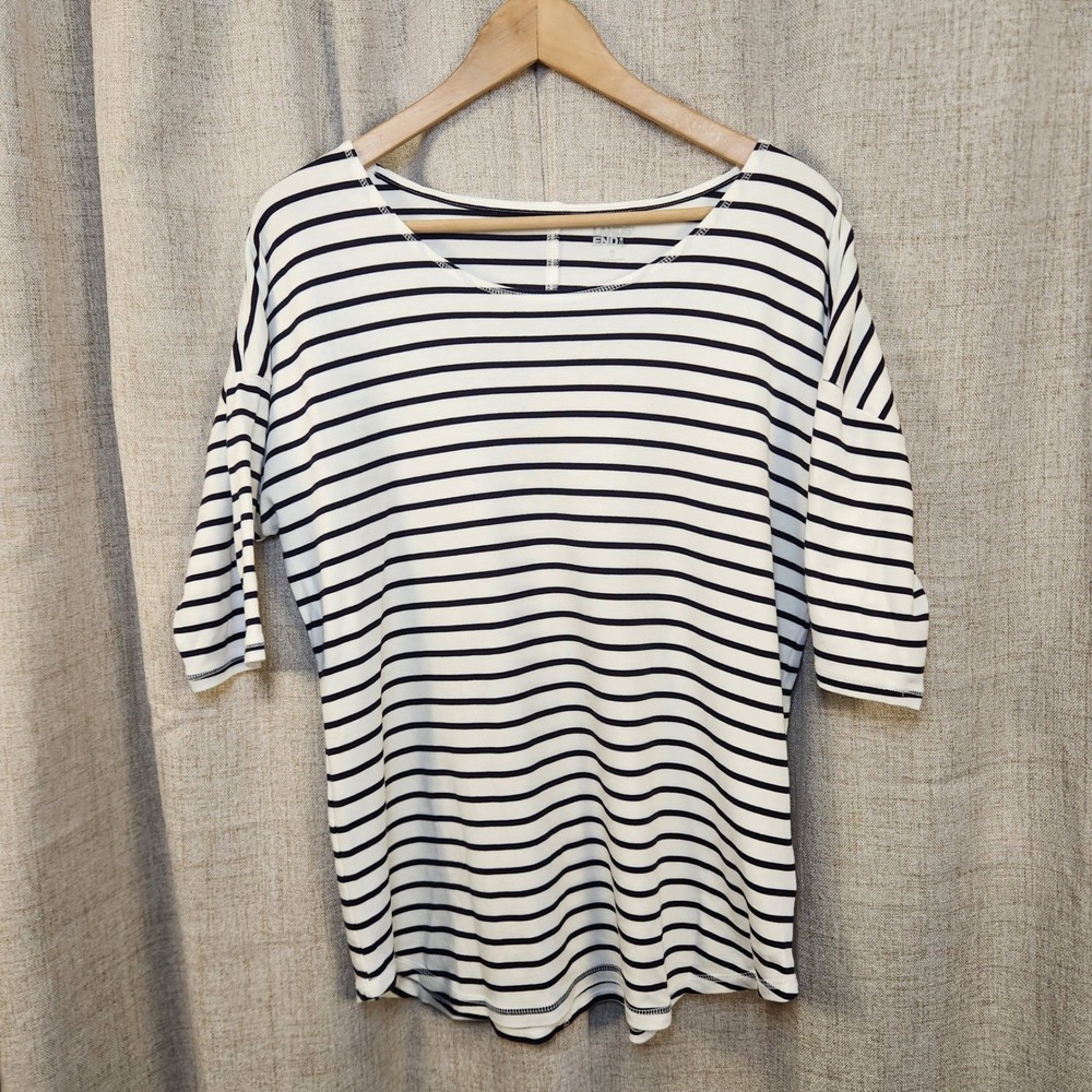 Lands' End Pullover Blouse Women's XL White/Blue Striped 1/2 Sleeve Round Neck