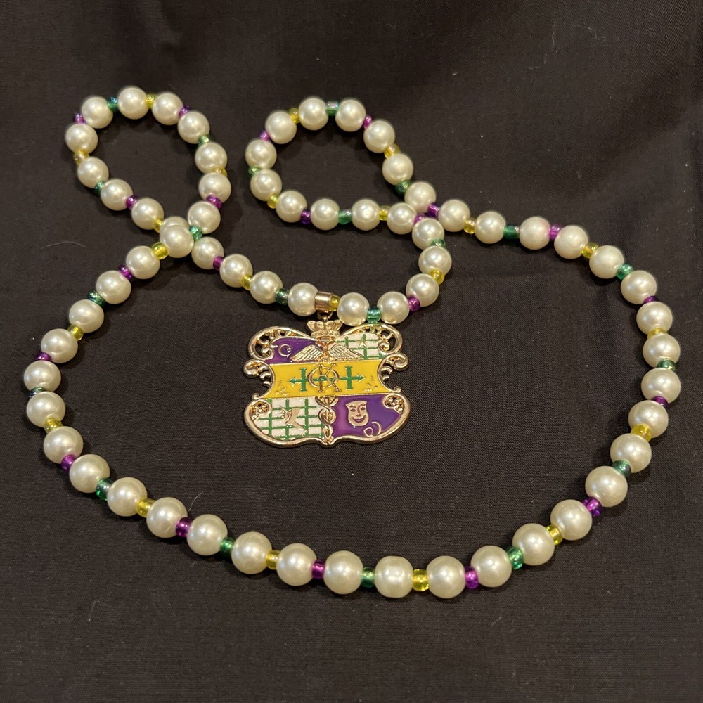 Krewe Of Hermes Drop Pearl Necklace New Orleans Mardi Gras Carnival Ball Favor