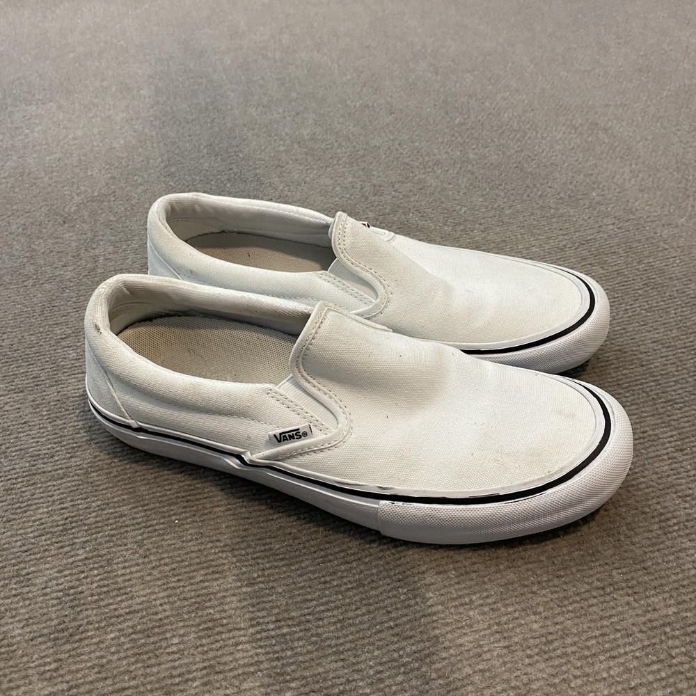 Vans Slip-On Shoes Mens Size 10 White Canvas Low Top Skate Casual Sneakers