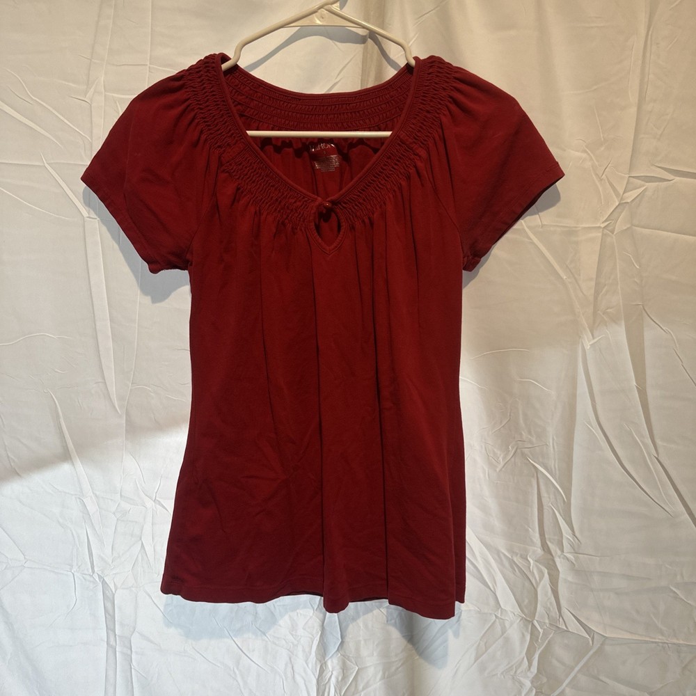 Merona Women's Red Smocked Short Sleeve Top Women’s Size Small