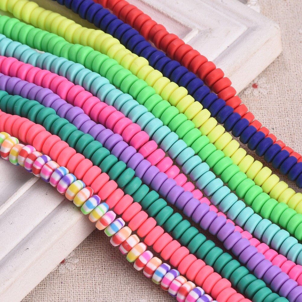 105pcs 7mm Handmade Polymer Clay Rondelle Spacer Beads for DIY Jewelry Crafting