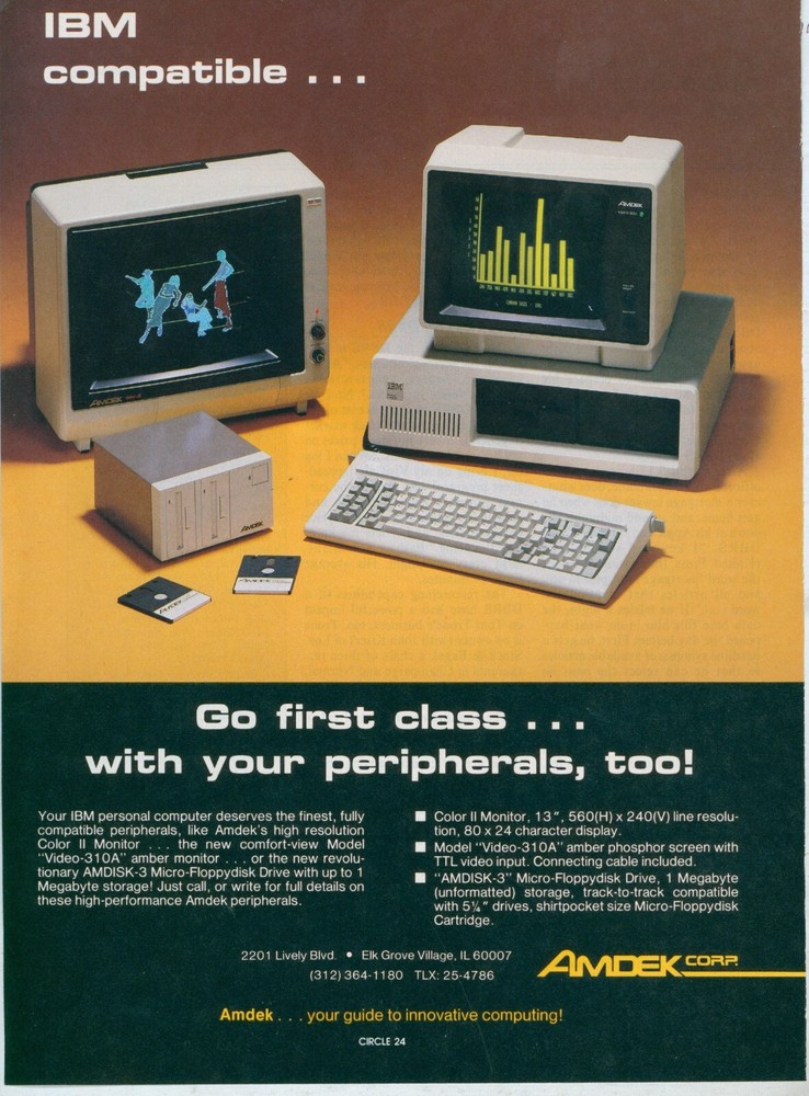 1983 Amdek Go First Class With Peripherals IBM Compatible Desk Desktop Ad PEC1