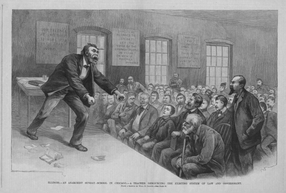 ANARCHIST SUNDAY SCHOOL TEACHER IN CHICAGO DENOUNCING CURRENT LAW AND GOVERNMENT