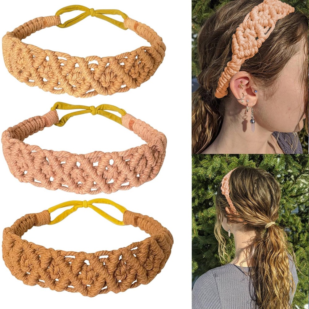 Handmade Jseng Crochet Bohemian Headband in Camel Pink Brown
