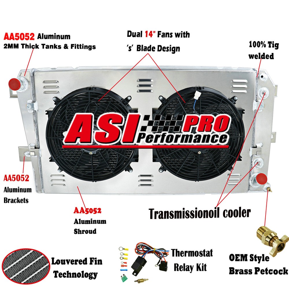 4 Row Radiator Shroud Fan for 2001-05 Chevy Silverado GMC Sierra 2500 HD 3500