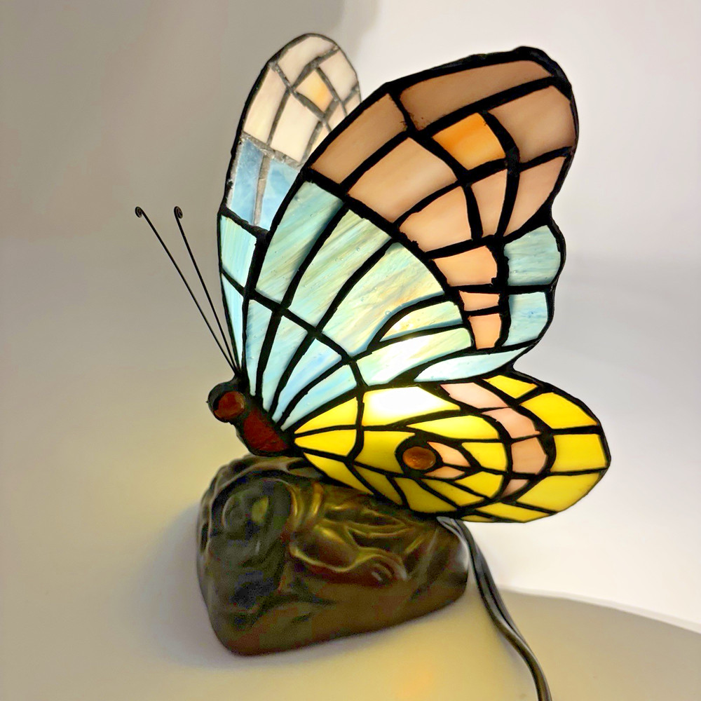 Butterfly-Stained Glass Tiffany Style Decorative Table Lamp W/ Rose Base