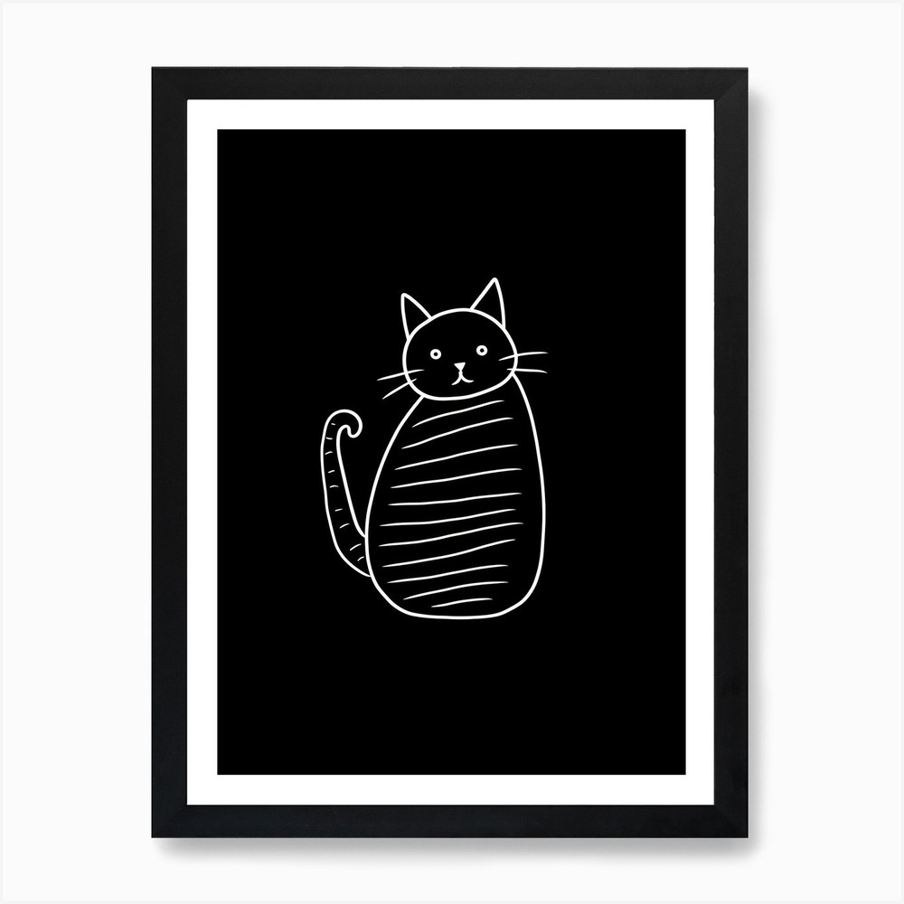 Abstract Cat Line Art Framed Canvas Wall Decor Print  -image