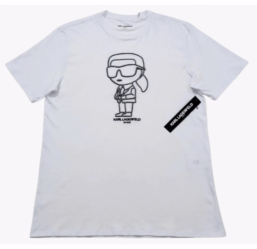 Karl Lagerfeld Paris Men's White Cotton Graphic Logo Short Sleeve T-Shirt
