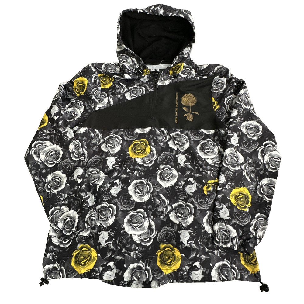 Rue 21 1/4 Zip Hoodie Black Yellow Roses Floral Women's  Size Medium Lightweight