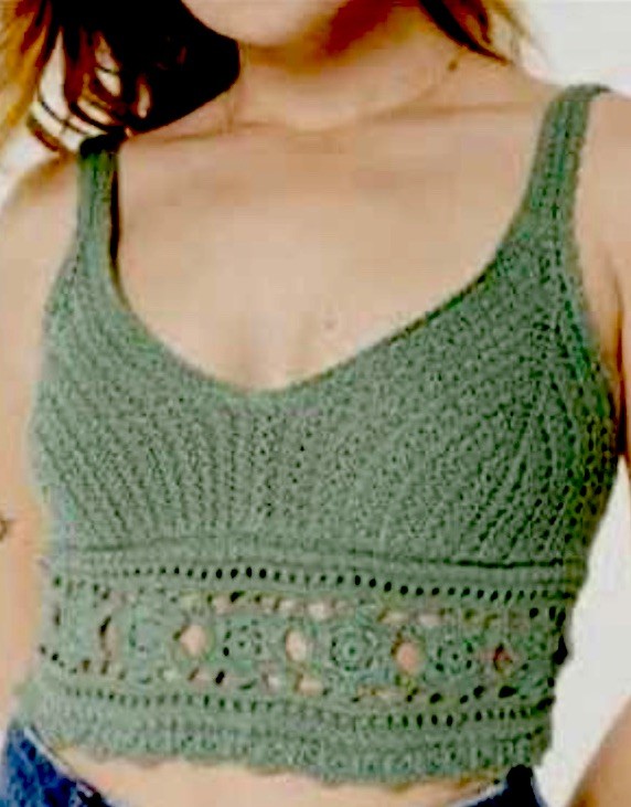 Hollister Women’s Large Crochet Crop Top Green Knit Tank Boho Festival Summer