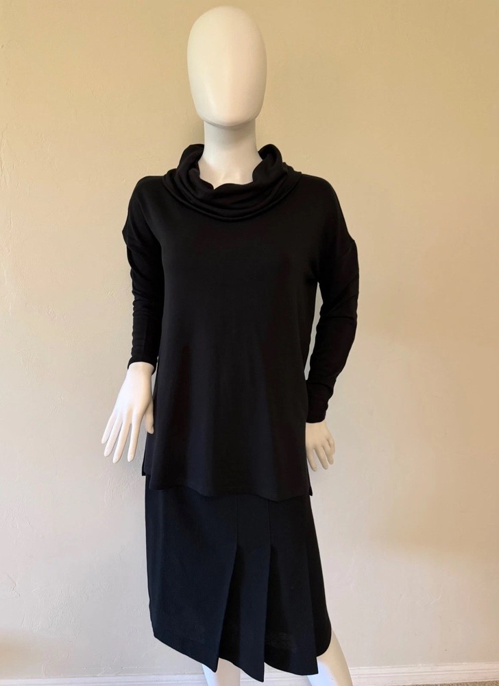 LOFT Outlet Womens XS Black Cowl Neck Long Sleeve Knit Tunic Top Side Slit