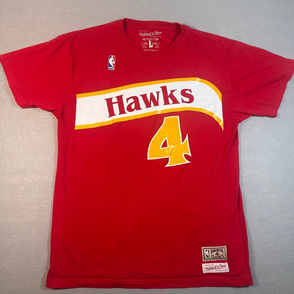 Mitchell & Ness Atlanta Hawks T-Shirt Mens L Red NBA Hardwood Classics Spud Webb