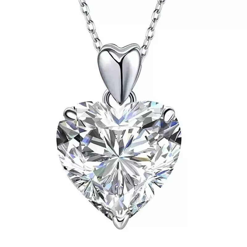 3Ct Heart Cut Lab Created Diamond Heart Pendant Necklace 14K White Gold Plated