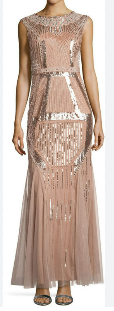 Aidan Mattox Fully Beaded Fit-flare Gown Rose Gold Size 12