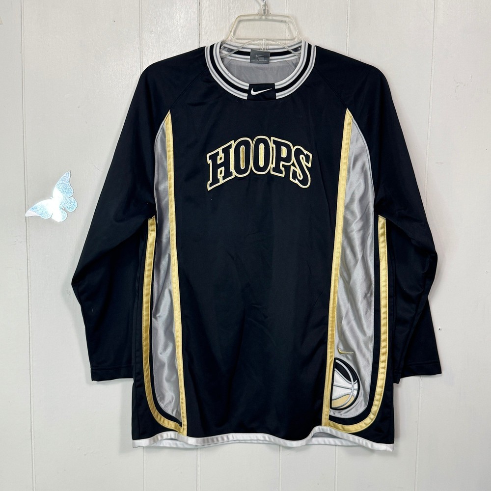 Nike Kids Long Sleeve Hoops Basketball Shirt Black Gold XL(18-20) TG EG