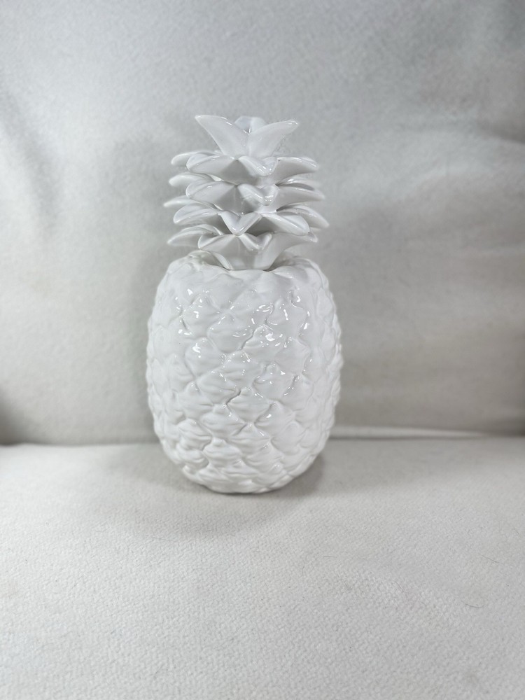 White Ceramic Pineapple Statue 9” Modern Tropical Home Decor Figurine