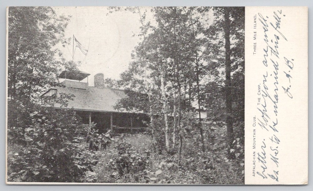Three Mile Island Camp Laconia NH Appalachian Mountain Club RPPC 1912 Postcard