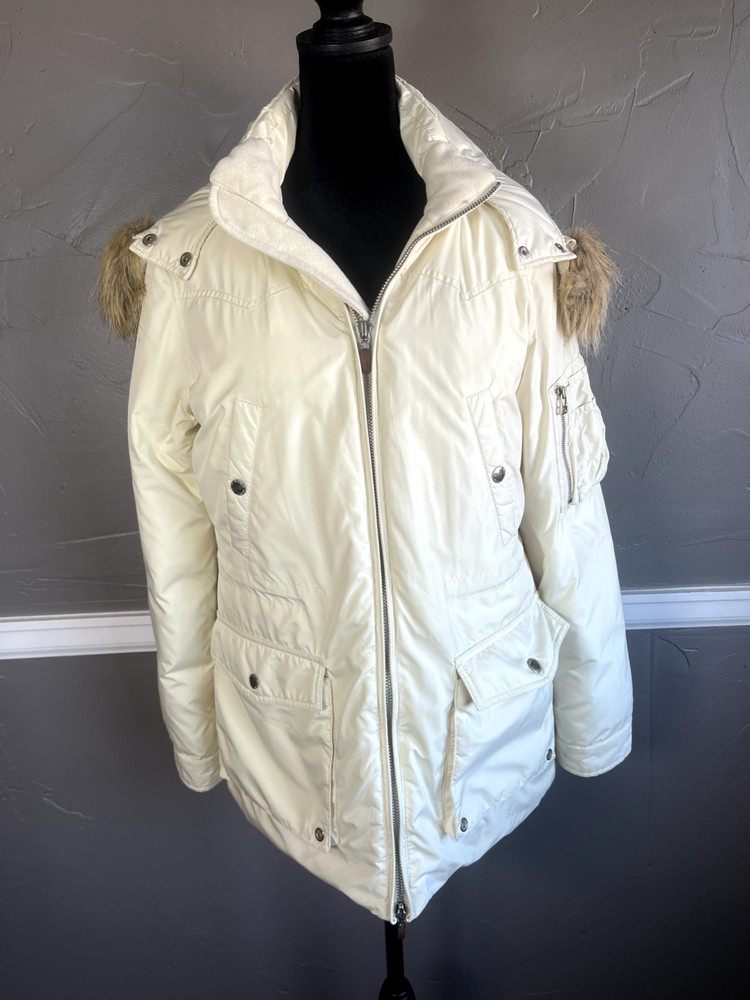 Lauren Ralph Lauren Women's Size XS Cream Winter Down Jacket with Faux Fur Hood