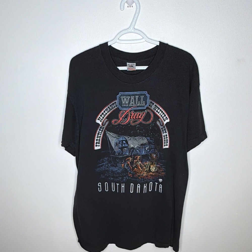 Vintage Fruit of the Loom Wall Drug South Dakota Graphic XL Black Cotton Tee