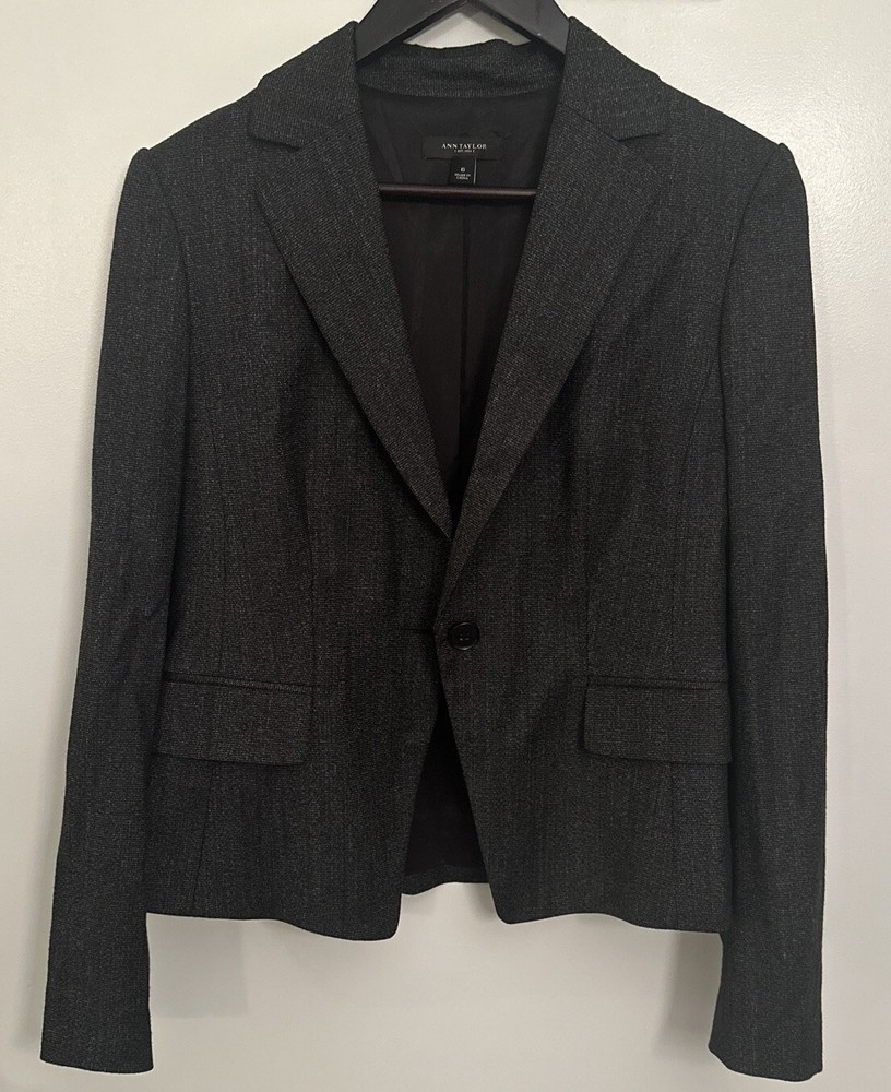 Ann Taylor Blazer Womens Size 6 Grey Multicolor Pleated Trim Career Work Jacket