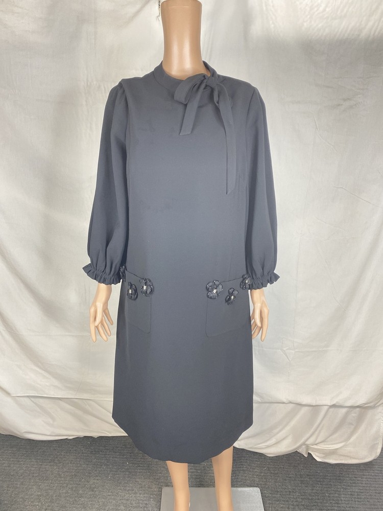 Rickie Freeman For Teri Jon Womens Crepe Floral Beaded Dress Size 12 Black