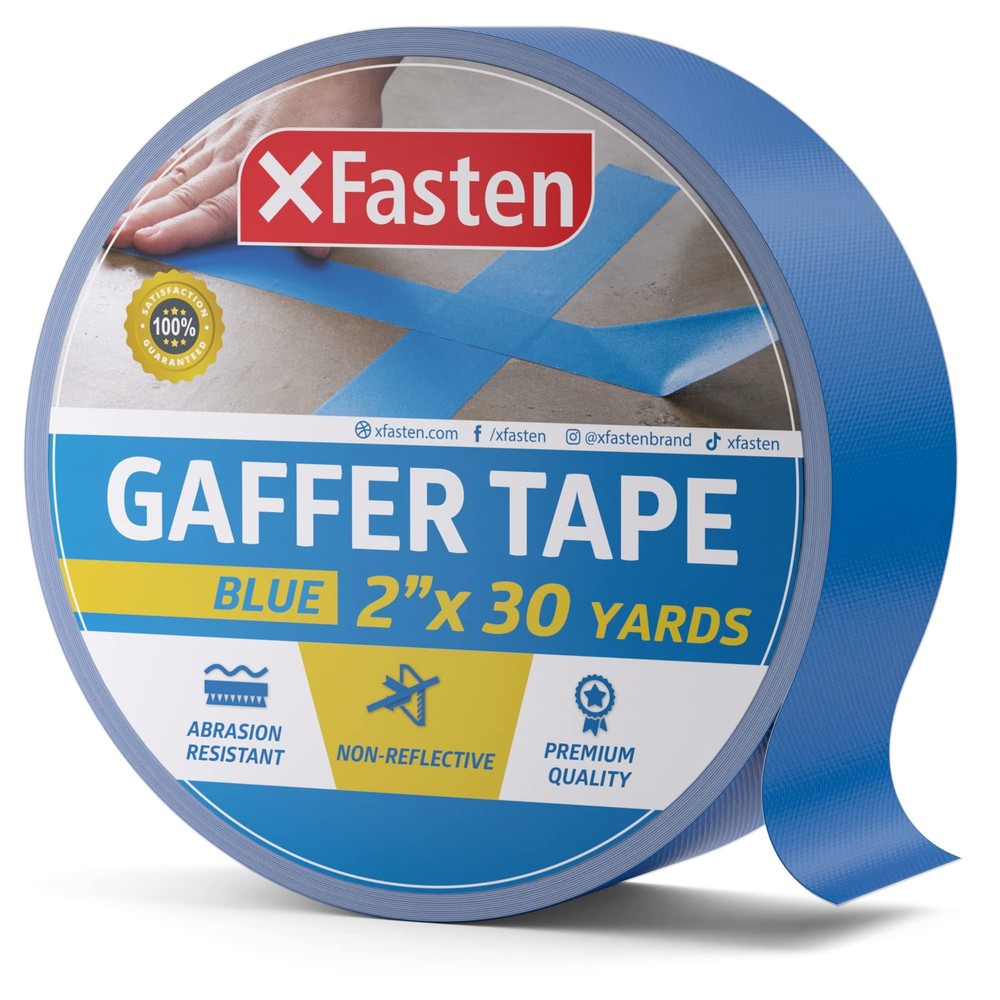 XFasten Gaffers Tape 2 Inch X 30 Yards, Blue, Multipurpose Pro Gaff Tape for ...