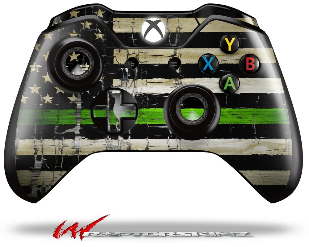 Painted Faded Cracked Green Line USA American Flag Skin for XBOX One Controller