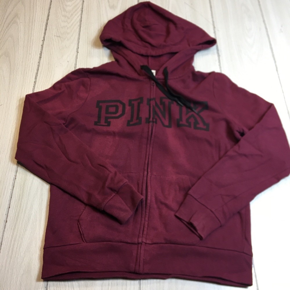 Women's PINK Victoria's Secret Dark Maroon Full Zip Hoodie Size S