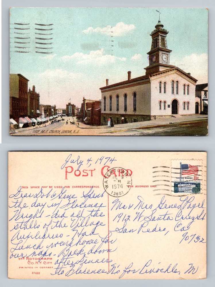 Geneva, NY-New York, First Methodist Episcopal Church St View Vintage Postcard