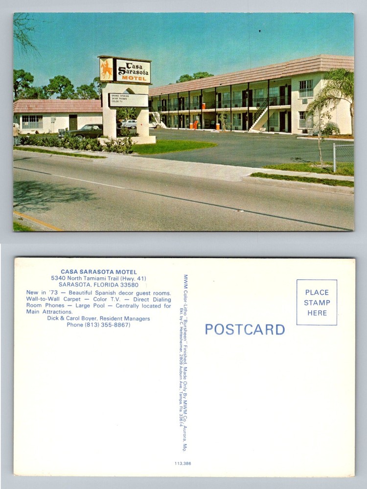 Sarasota, FL-Florida, Casa Sarasota Motel On The Tamiami Trail Vintage Postcard