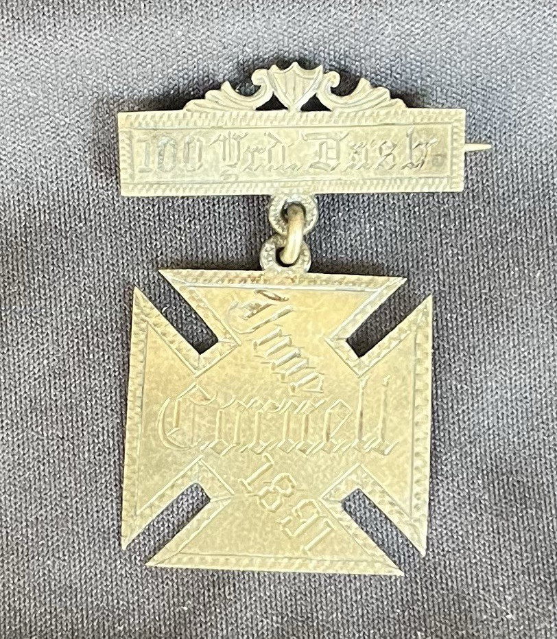 Antique Brass Sports Brooch Pin, Victorian Era, 100 Yard Dash, Cross