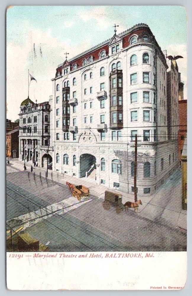 Maryland Theatre Hotel Baltimore MD Postcard 1907 Souvenir Post Card Co.