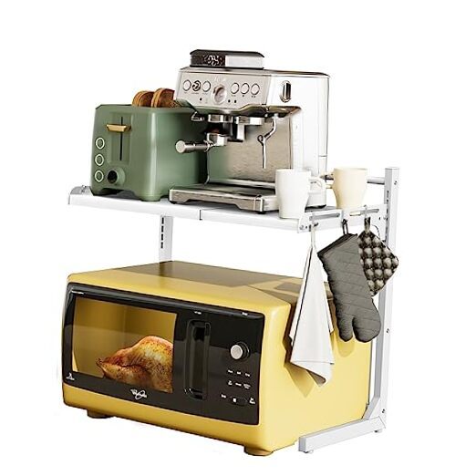 Extendable Adjustable Microwave Oven Rack Kitchen Counter Stand in White