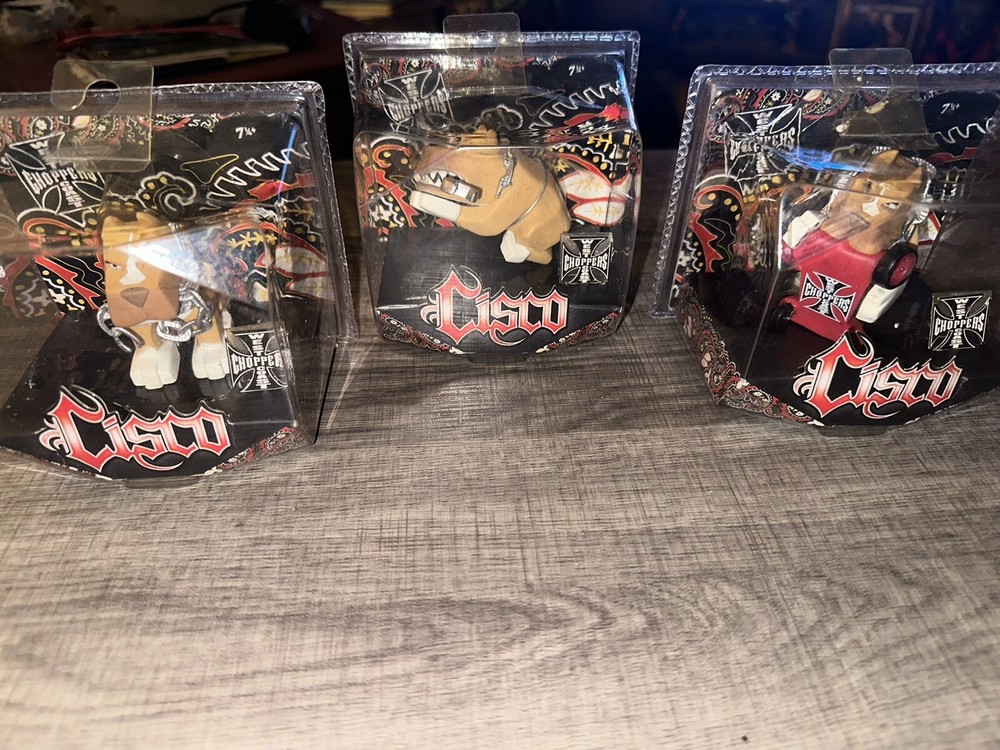 Set Of3 MGA West Coast Choppers Cisco Dog Figure Pitbull Jesse James Bully