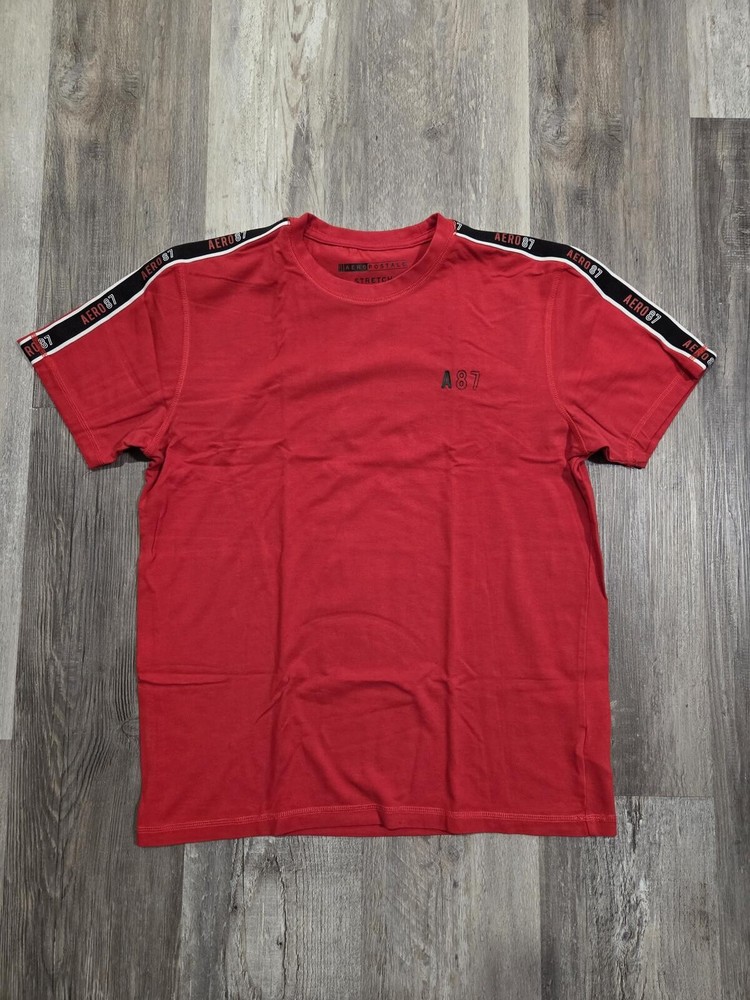 Red Black Stripe Aeropostale Stretch Short Sleeve T-shirt Men's Medium