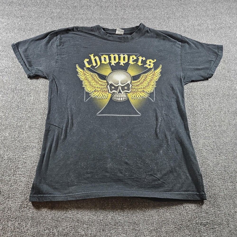Chopper Wear Choppers Shirt Mens XL Black Skull Wings Graphic Tee Biker Moto