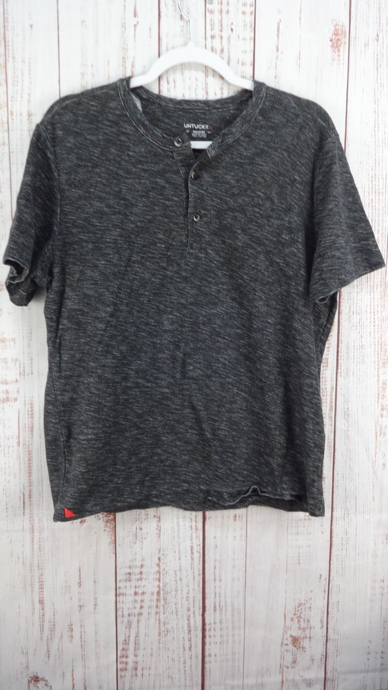 Untuckit Mens Henley T Shirt Gray Medium Cotton Short Sleeve Pullover Casual