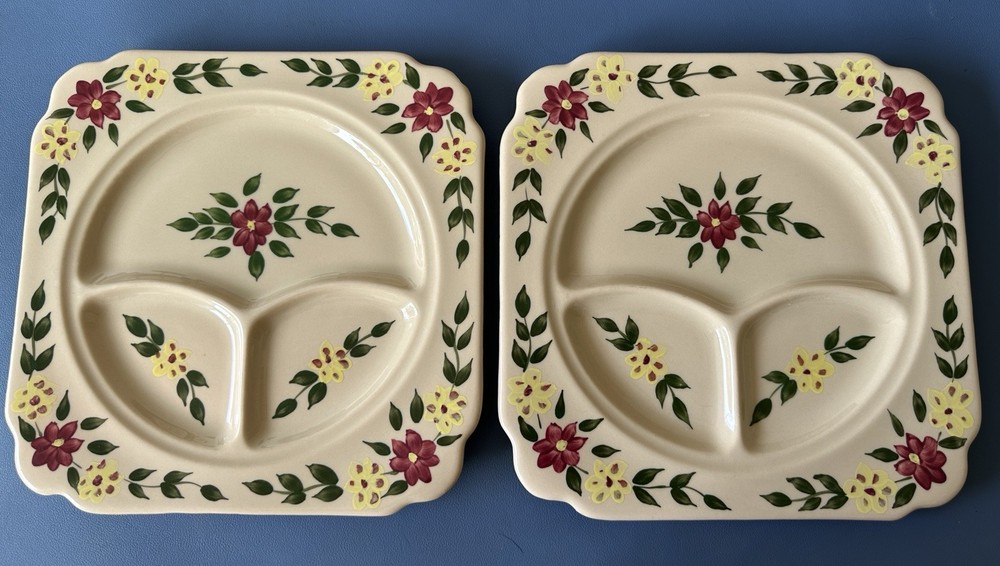 Vintage Shenango Incaware Child Divided Plates Floral Set of 2 1930s