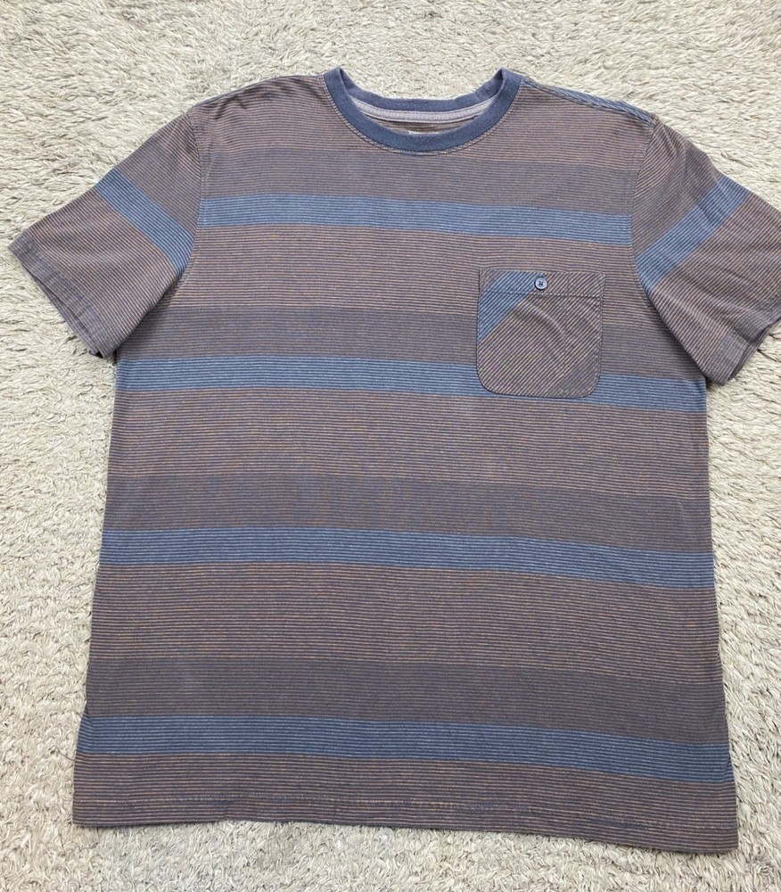 Toad & Co Shirt Men Medium Gray Striped Organic Cotton Crewneck Pocket Tee