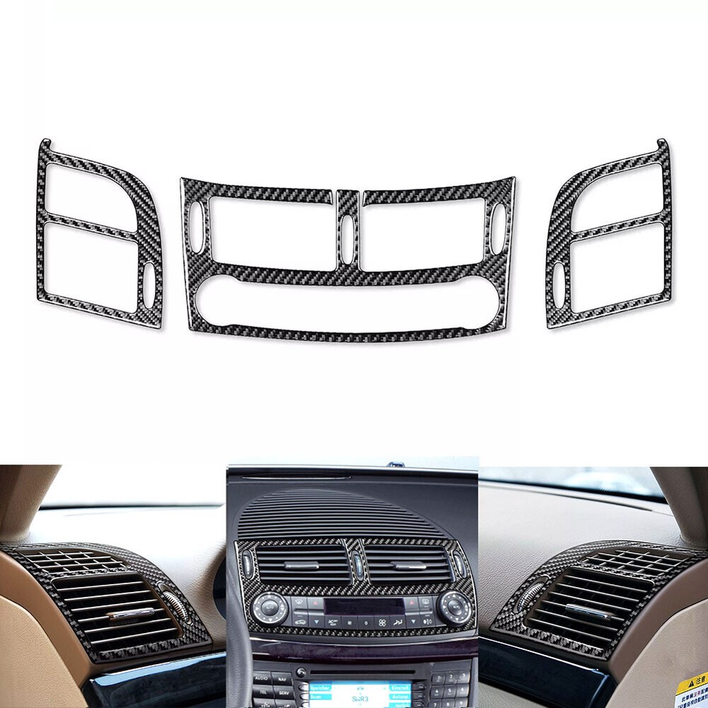 3Pcs Carbon Fiber Interior Air Vent Outlet Trim For Benz E-Class W211 2003-2009
