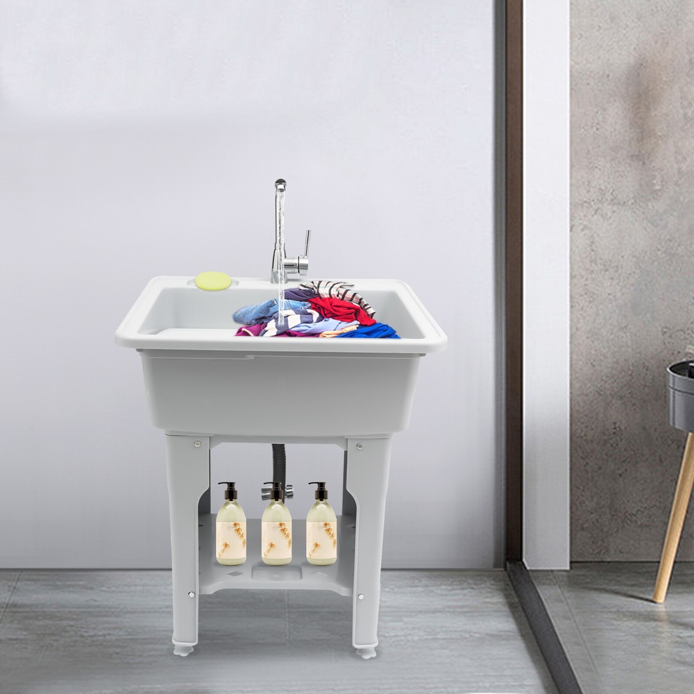 Utility Sink Laundry Tub with Faucet & Basement for Laundry Room Garage or Shop