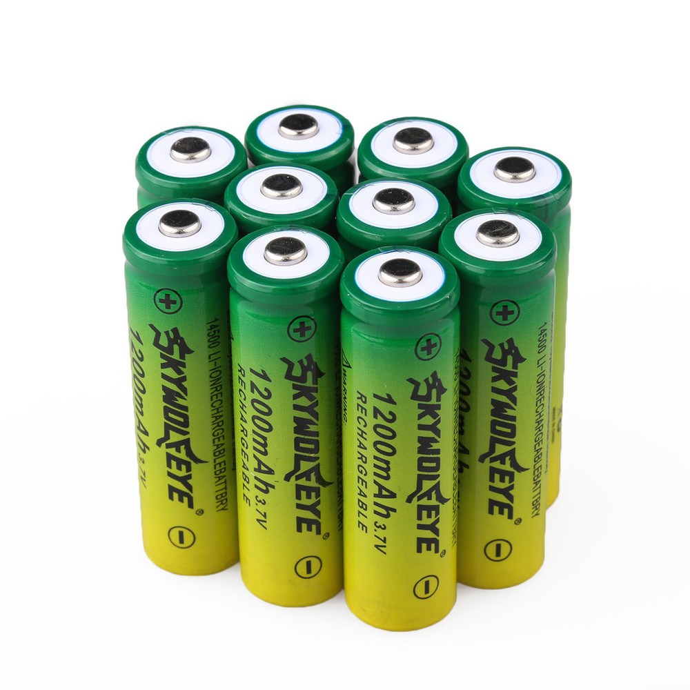 10pcs SkyWolfEye 14500 Battery 3.7V 1200mAh Rechargeable Batteries Cell USA