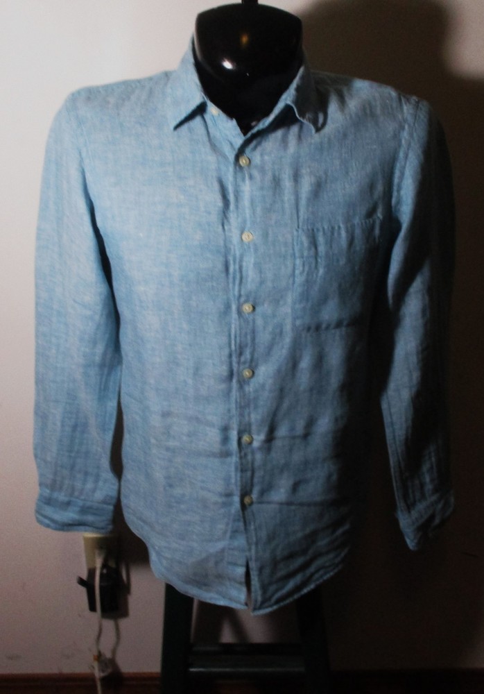 UNI QLO Blue 100% Linen Long Sleeve Shirt Men's Size S