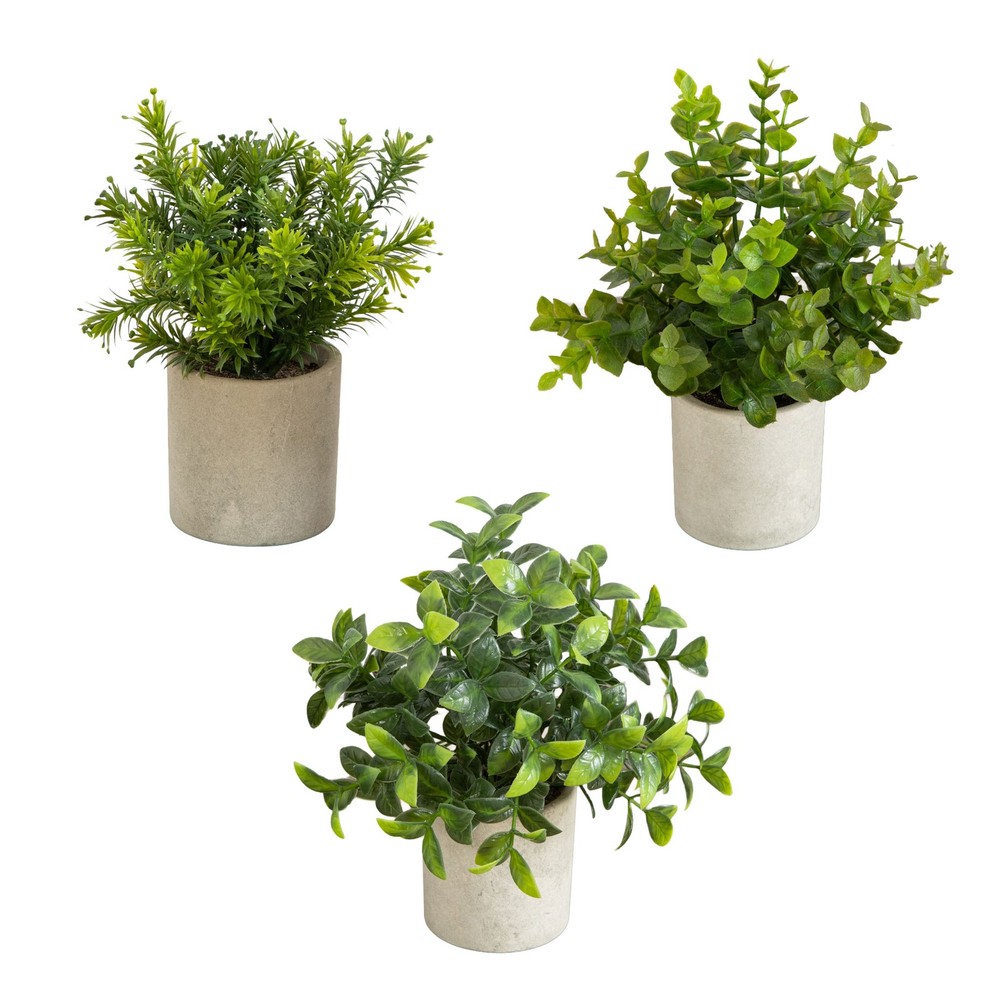 Nearly Natural 8-in Artificial Mini Greenery Potted Plant - Set of 3