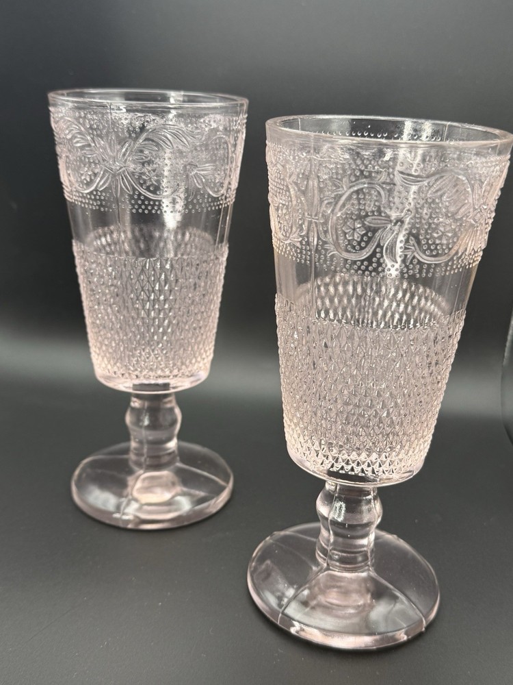 Lot 2 Vtg 6 3/4” Tiara Pink Glass Sandwich Iced Tea Goblets By Indiana Glass GUC