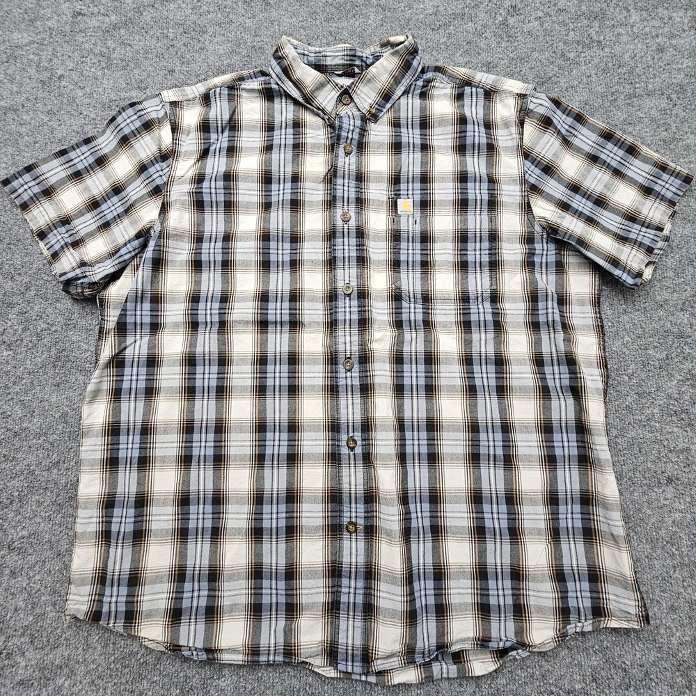 Carhartt Shirt Mens XL Gray Plaid Short Sleeve Button Down Relaxed Fit 103550