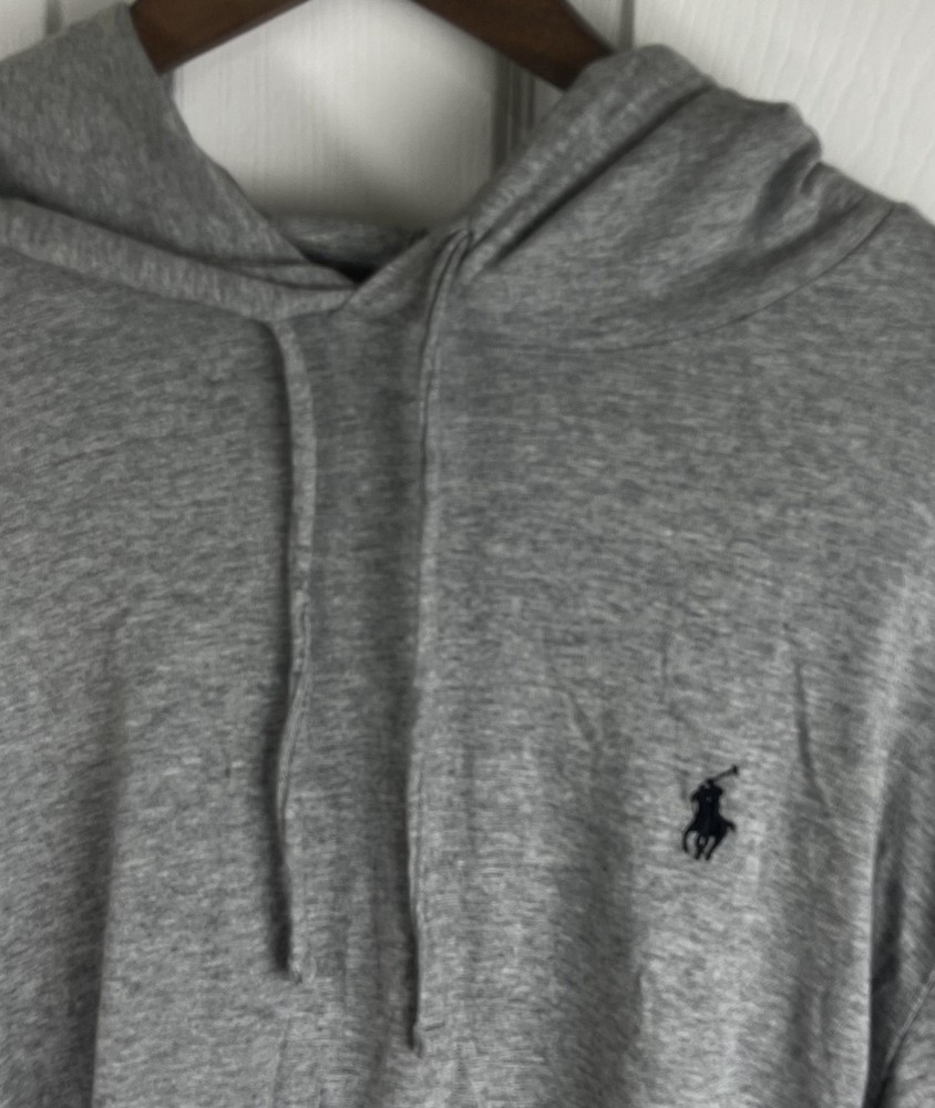 Polo Ralph Lauren T-Shirt Hoodie Mens Large Gray Long Sleeve Pullover Navy Pony
