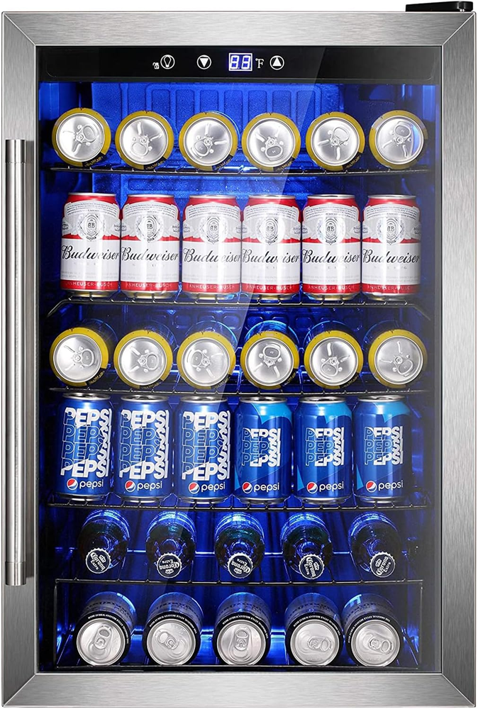 37 Bottle Wine Cooler 145 Can Beverage Refrigerator Glass Door 4.5 Cu Ft Silver