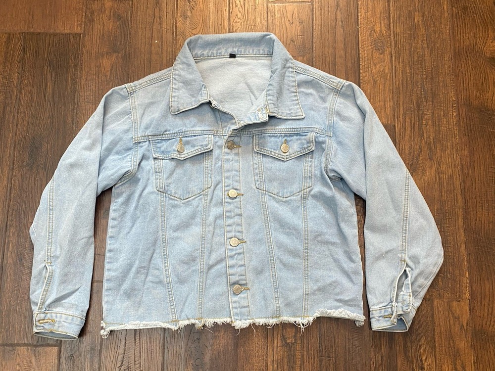 Unbranded Cropped Jean Jacket Womens Small Denim Distressed Light Wash